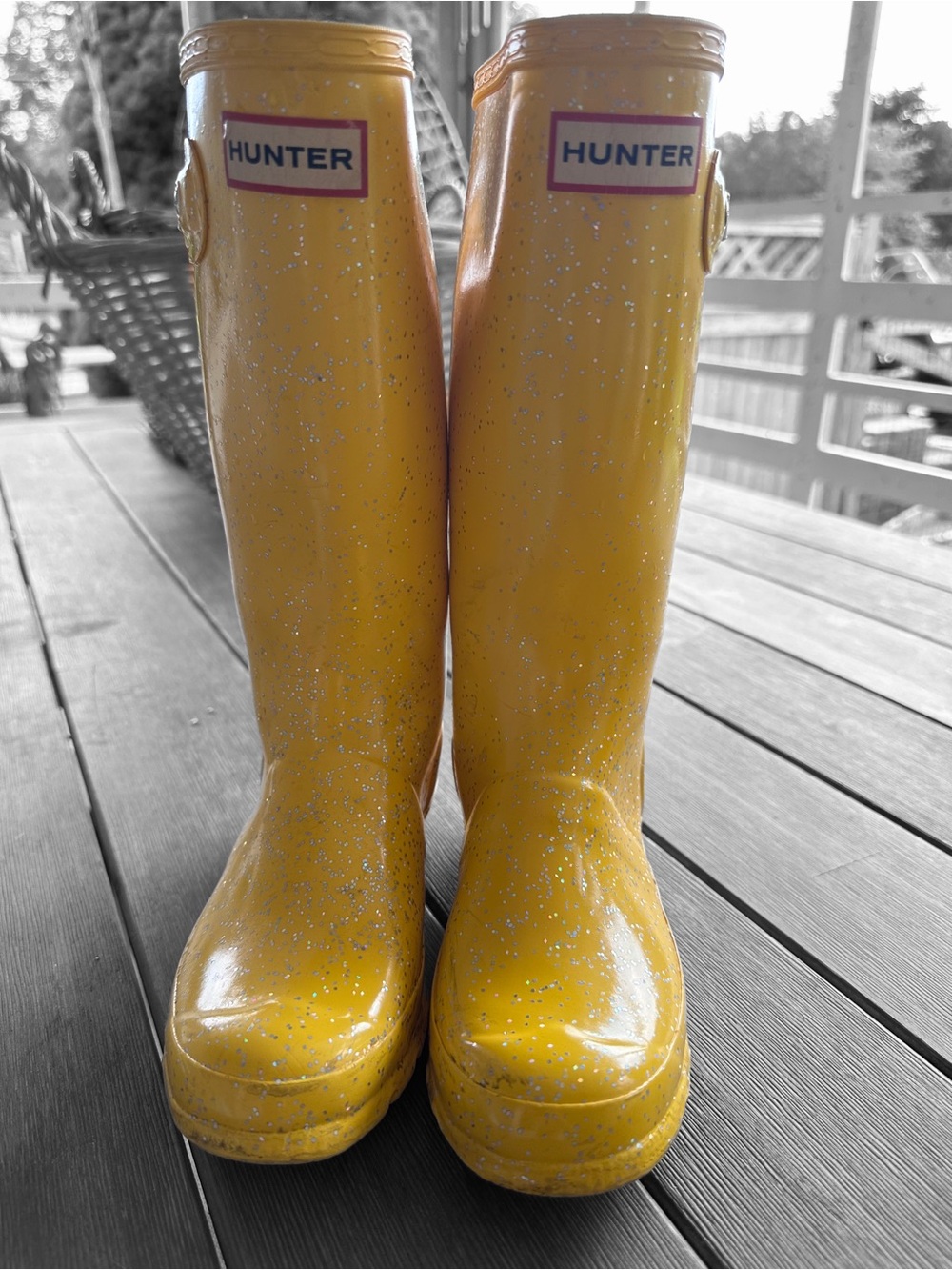 Hunter Yellow Glitter Rain Boots Size 1